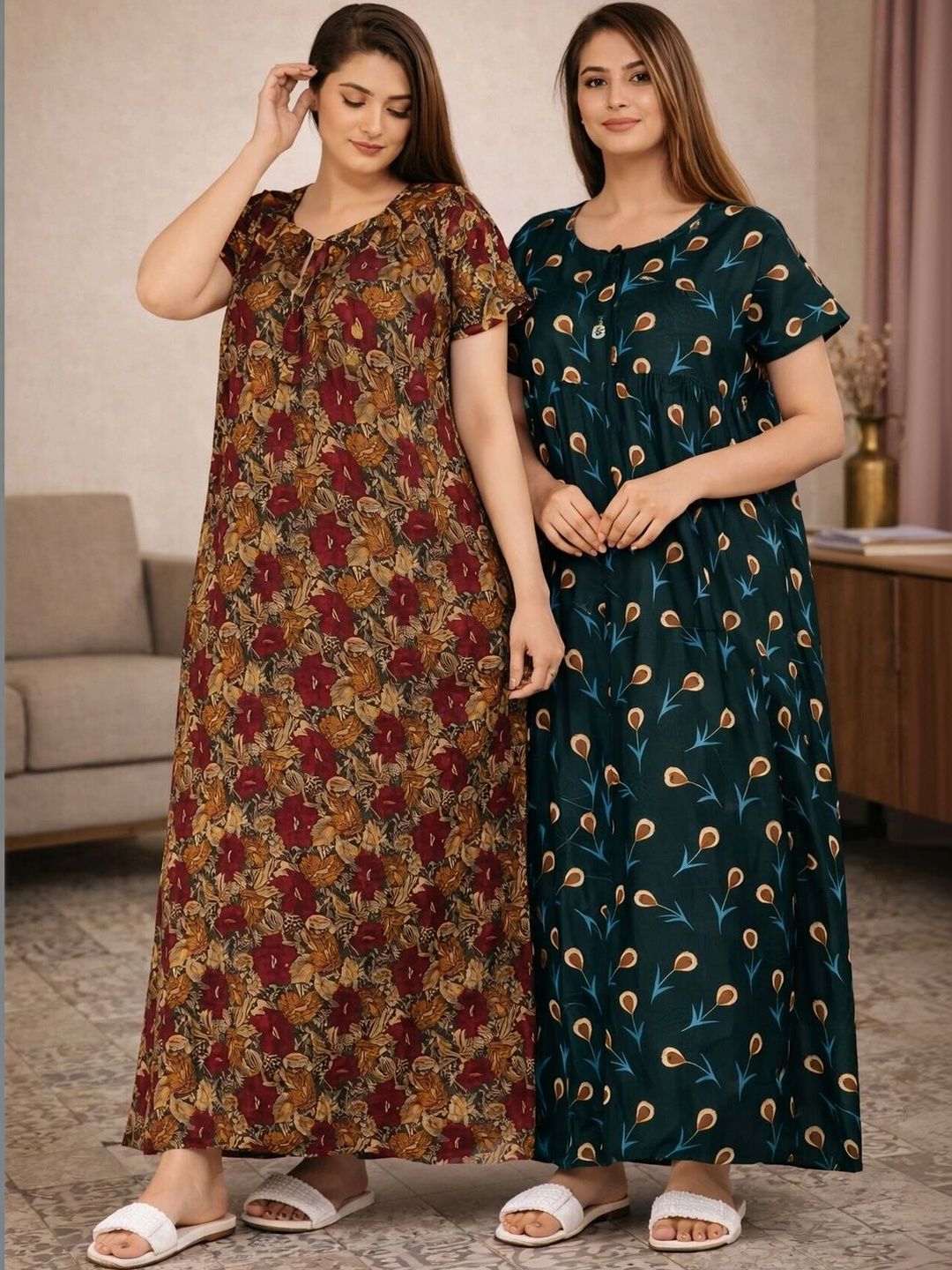 HUMAKART Printed Maxi Nightdress-picture-24