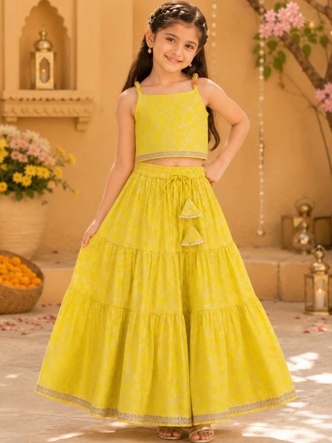 The Magic Wand Girls Printed Foil Print Ready to Wear Lehenga &-picture-8