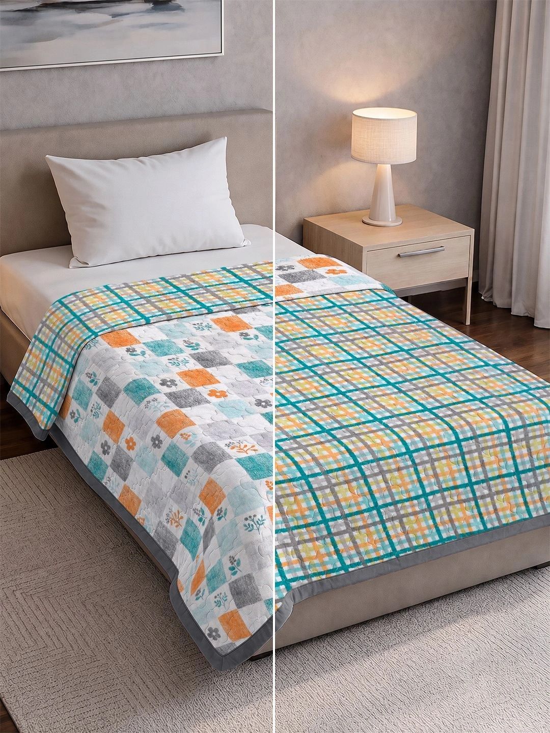 Pure Decor Multicoloured Checked AC Room Dohar-picture-56