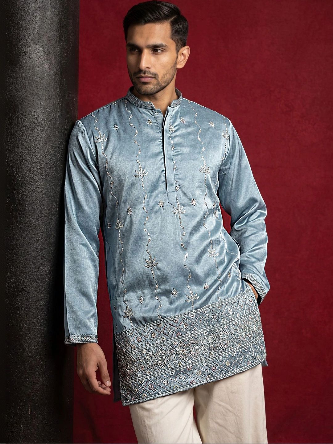 Jompers Men Embellished Sequinned Grandeur & Majestic Artwork Kurta-picture-24
