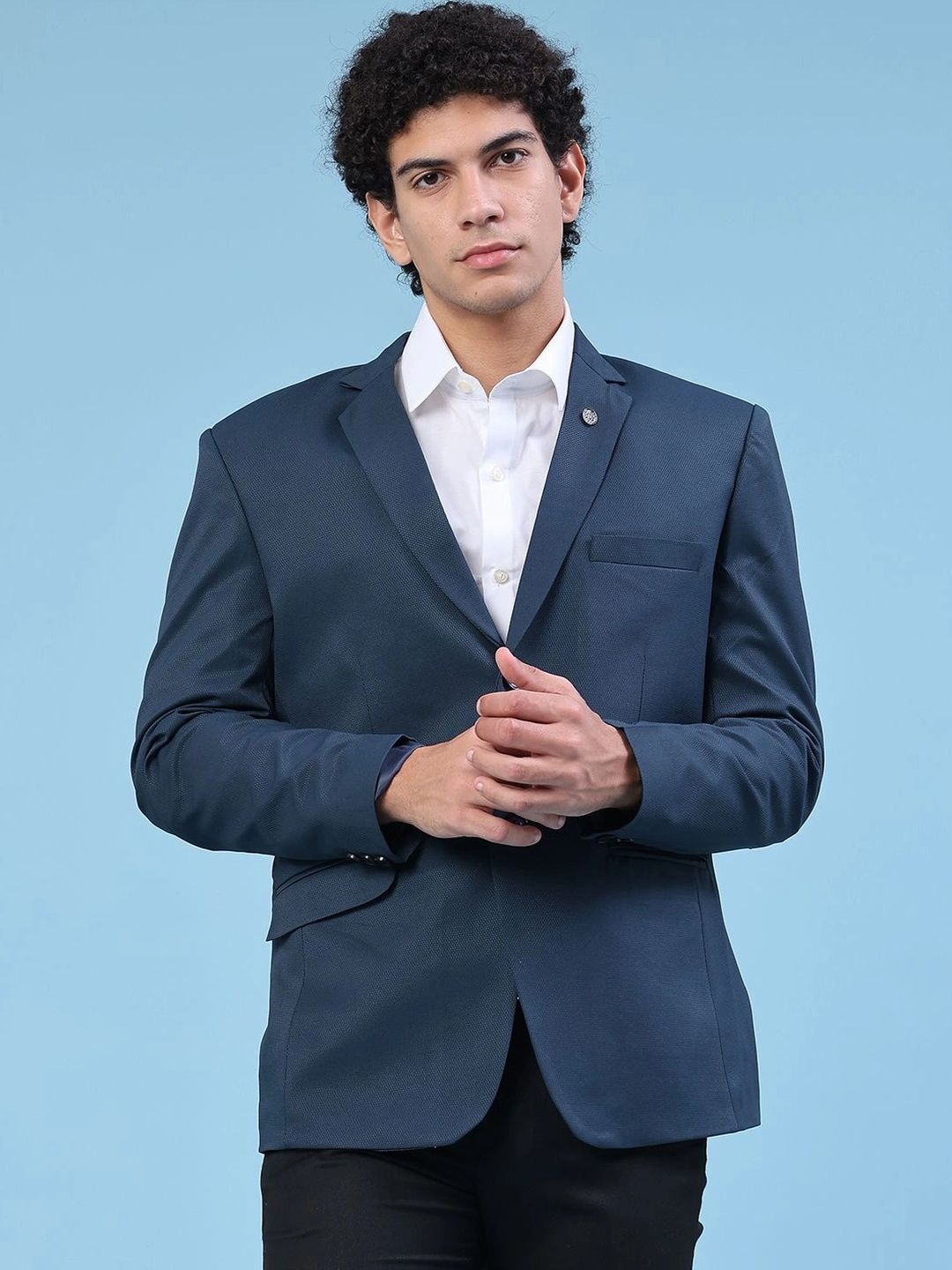 V-Mart Self Design Notched Lapel Single-Breasted Formal Blazers-picture-15