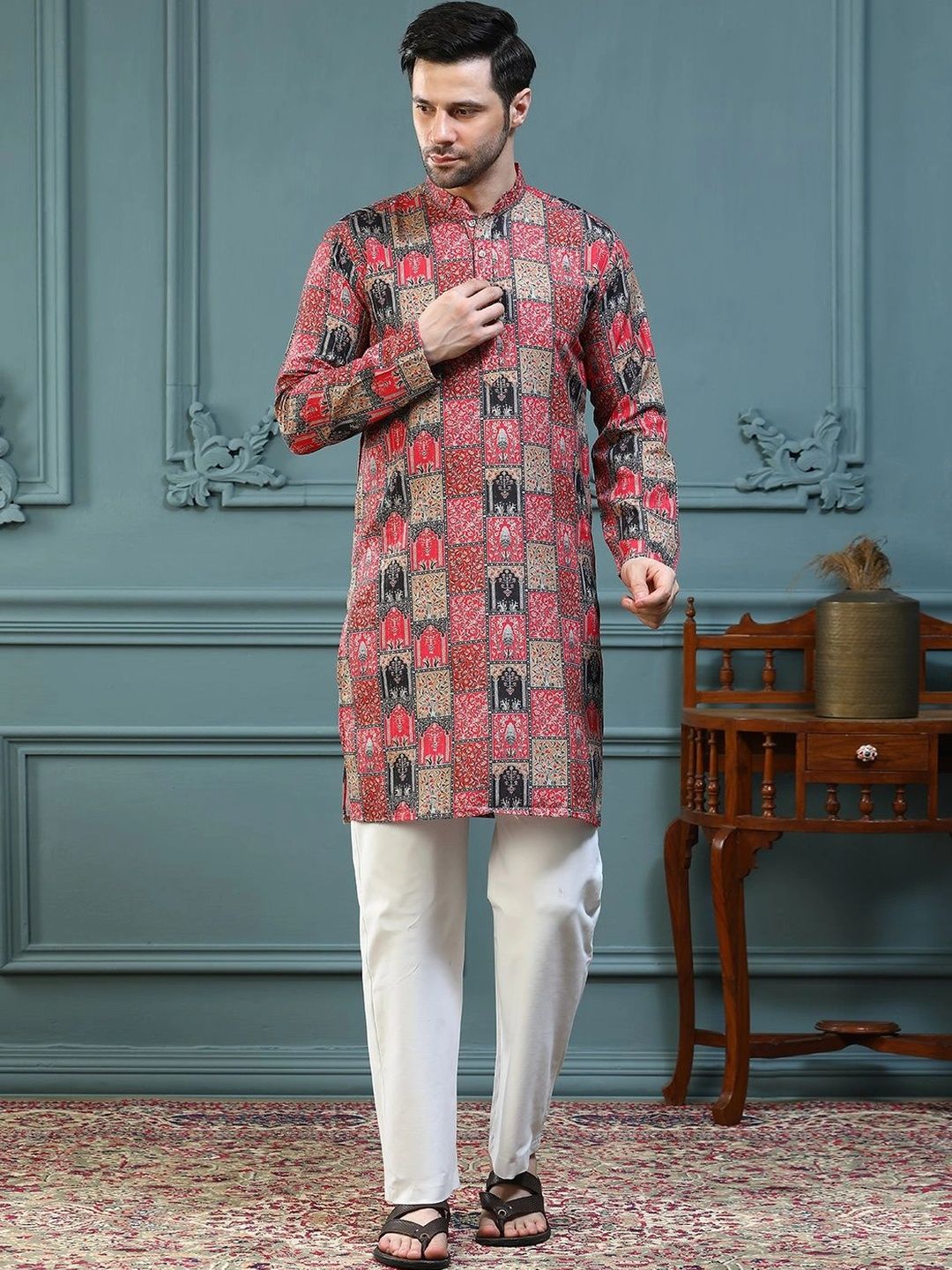 ALMORA Men Ethnic Motifs Printed Handloom Kurta-picture-17