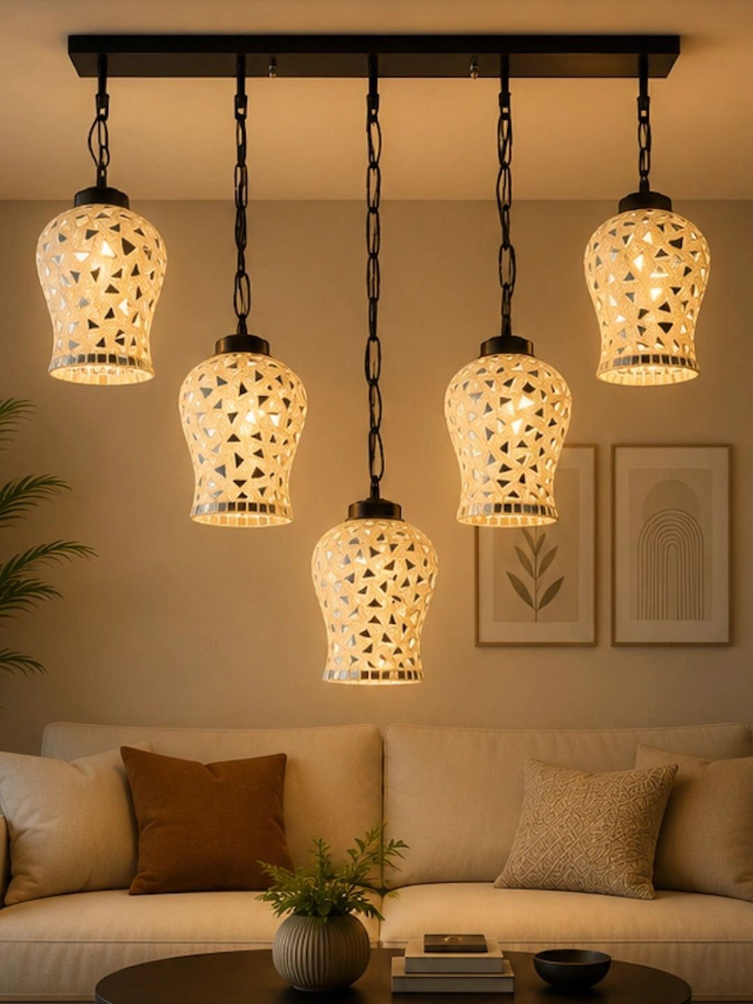 Myntra Elegant Homes Multicoloured Textured Glass Contemporary Ceiling Lamp-picture-12