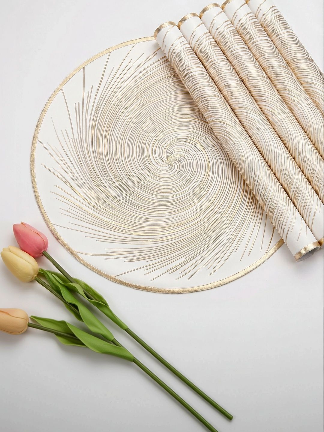 Dakshya Industries 6 Pieces Beige Round Table Placemats-picture-34
