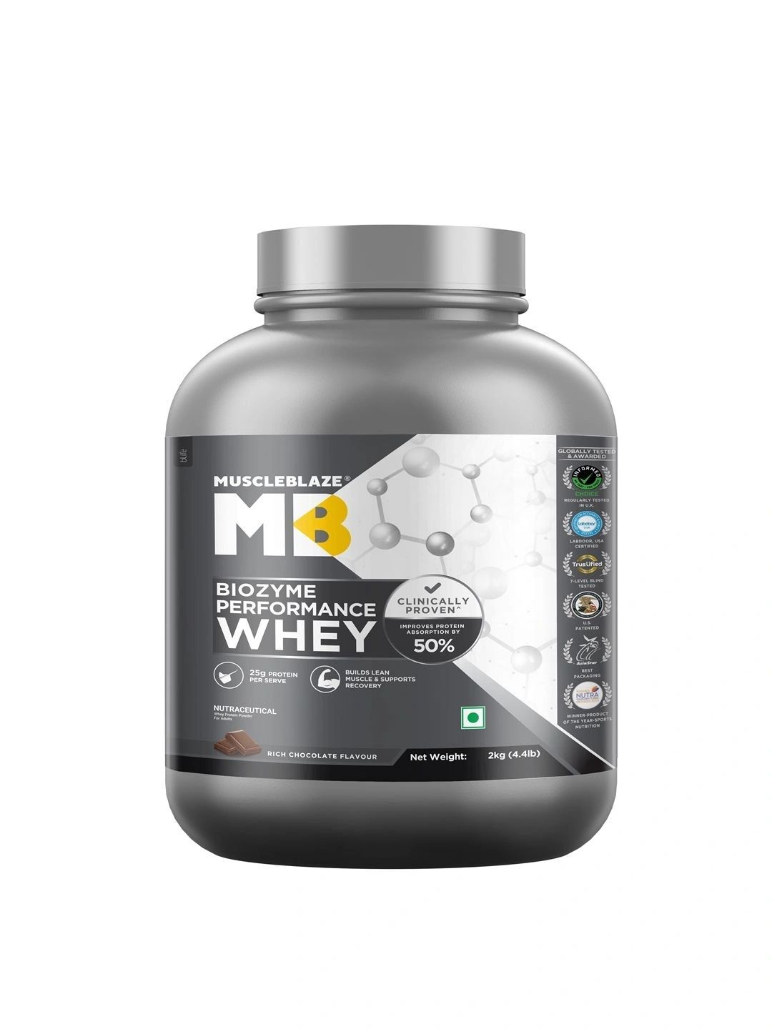MuscleBlaze Biozyme Performance Whey Protein -Chocolate Flavor-2Kg