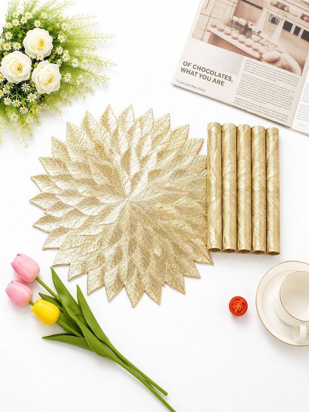 Dakshya Industries 6 Pieces Beige Round Table Placemats-picture-26