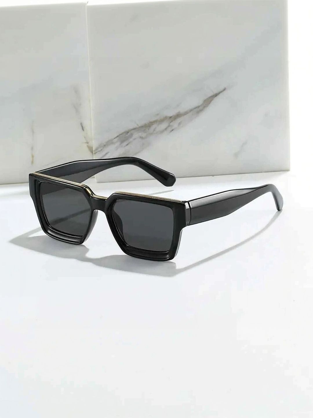 HAYDEN haiza Unisex Black Lens & Black Rectangle Sunglasses with-image-34