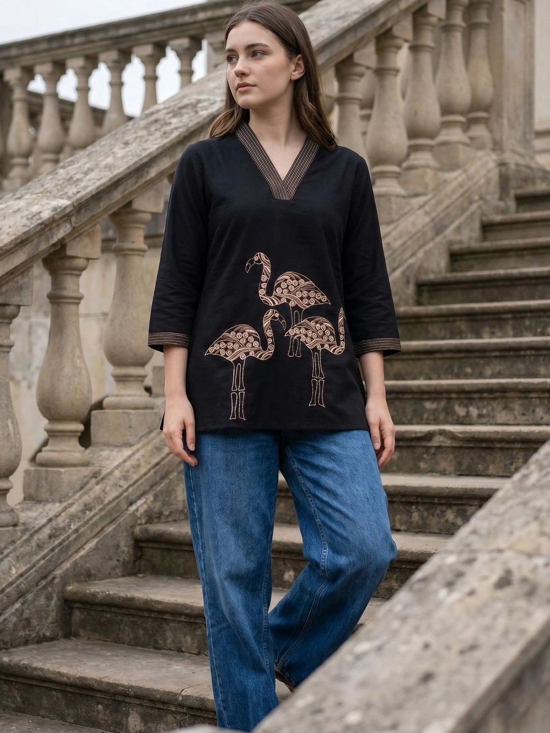 Vishishtah Ethnic Motifs Embroidered V-Neck Thread Work Thread Work Kurti-picture-32