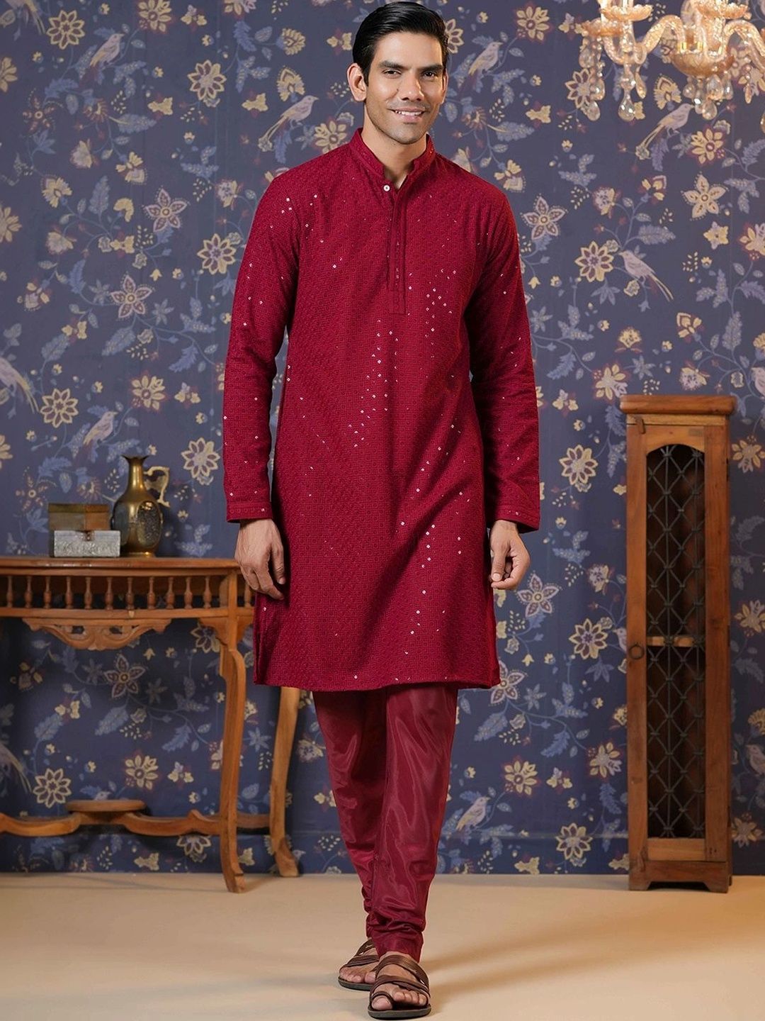 House of Pataudi Men Sequinned Kurta-picture-45