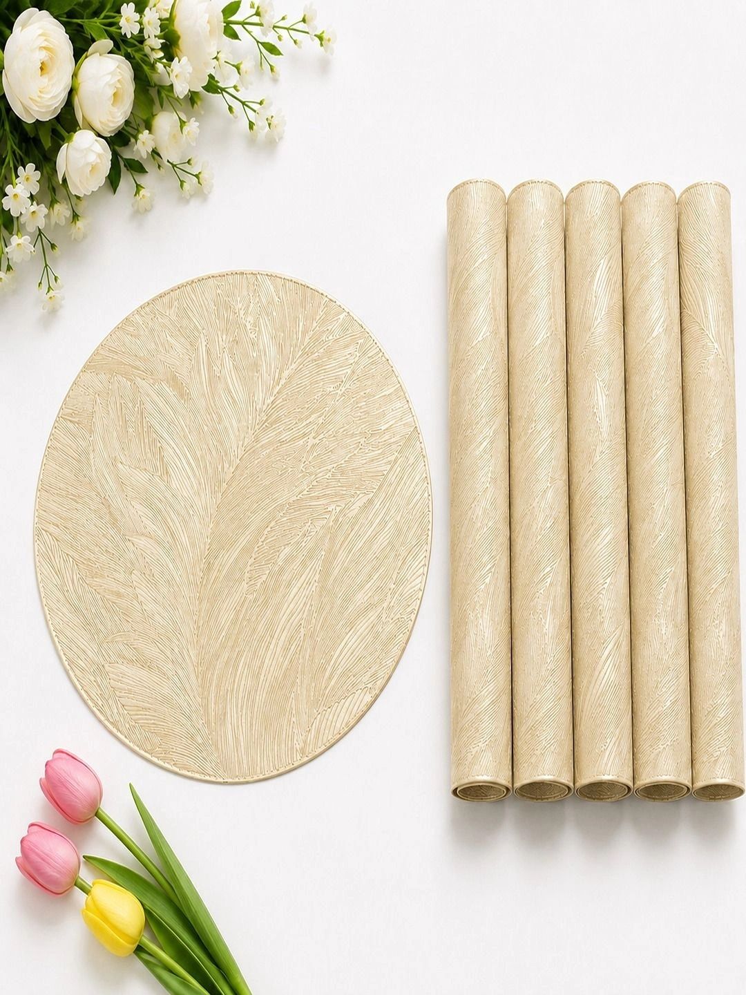 Dakshya Industries 6-Pcs Beige Round Table Placemats-picture-50