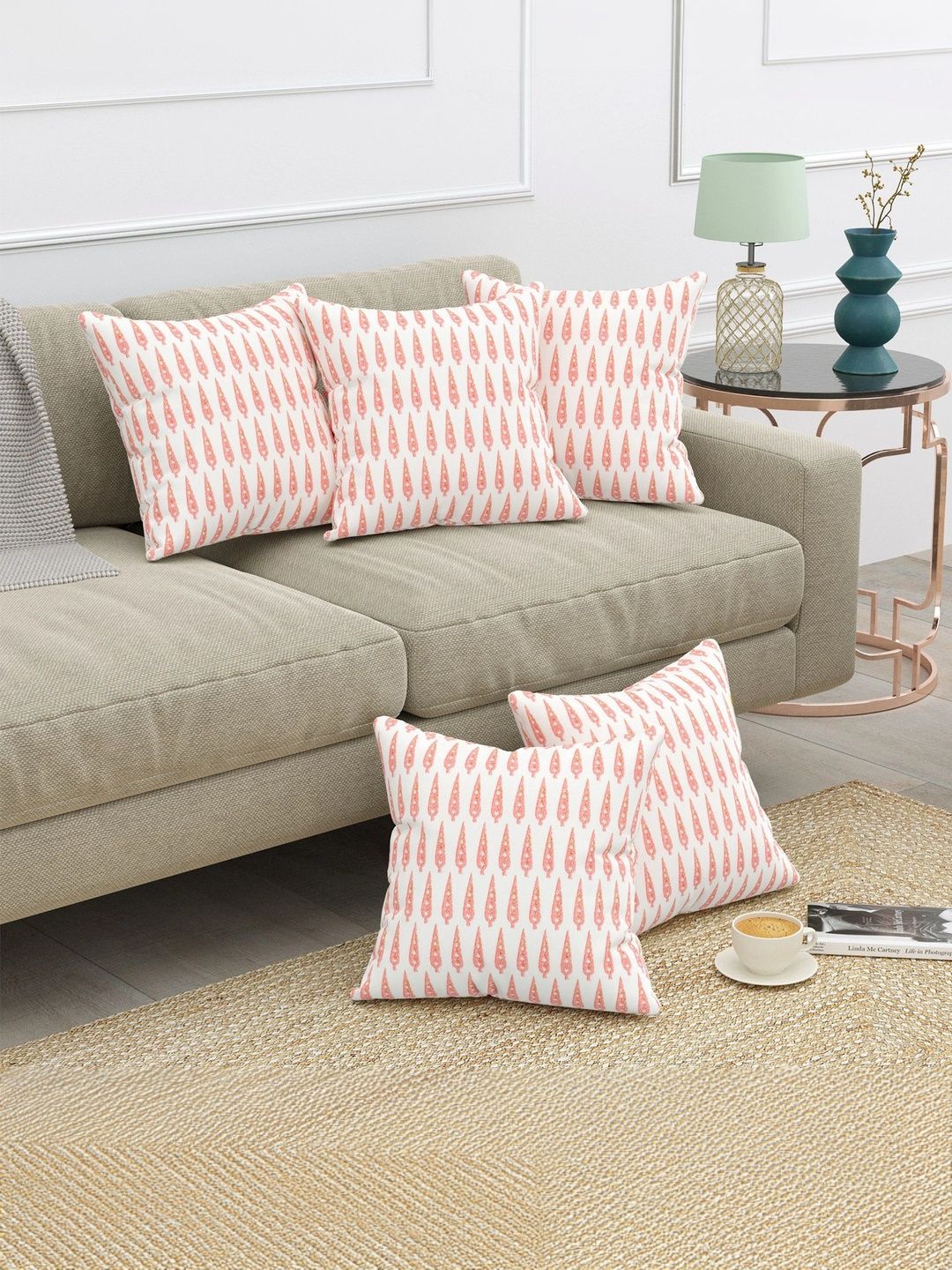 Texstylers Pink & White Set of 5 Square Cushion Covers-picture-26