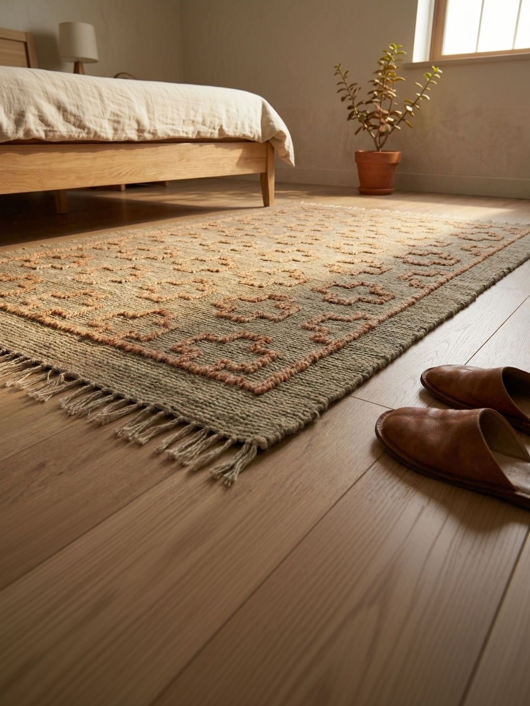 BUNGALOW AND BEYOND Brown Abstract Handmade Cotton Carpet-image-4