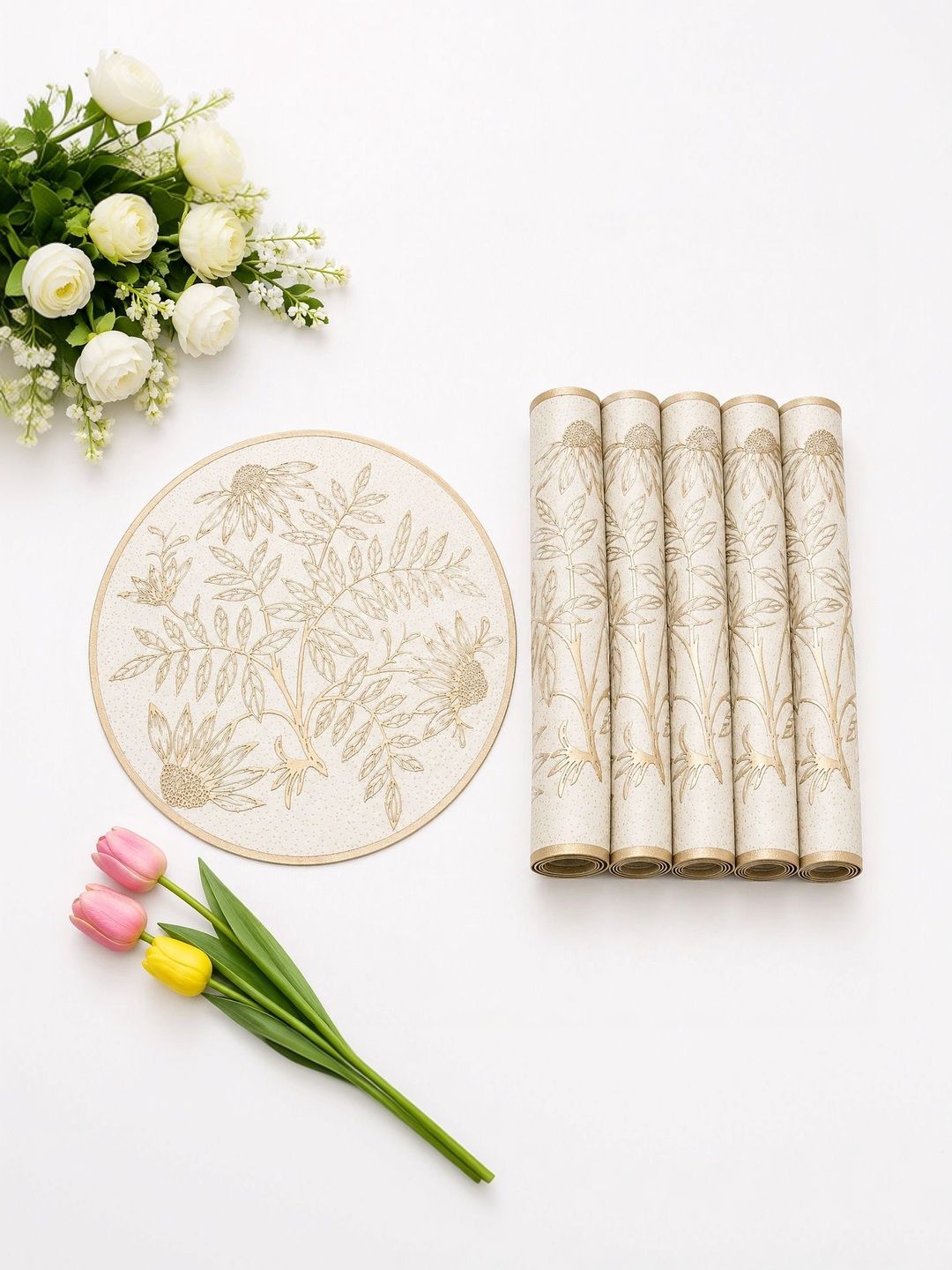 Dakshya Industries 6-Pcs Beige Round Table Placemats-picture-26