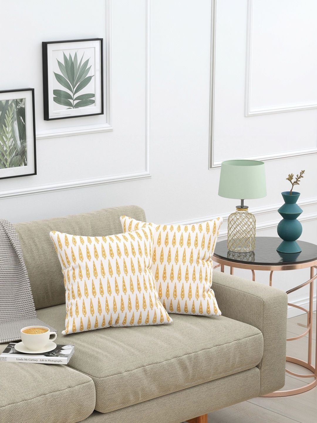 Texstylers Gold-Toned & White Set of 2 Square Cushion Covers-picture-44