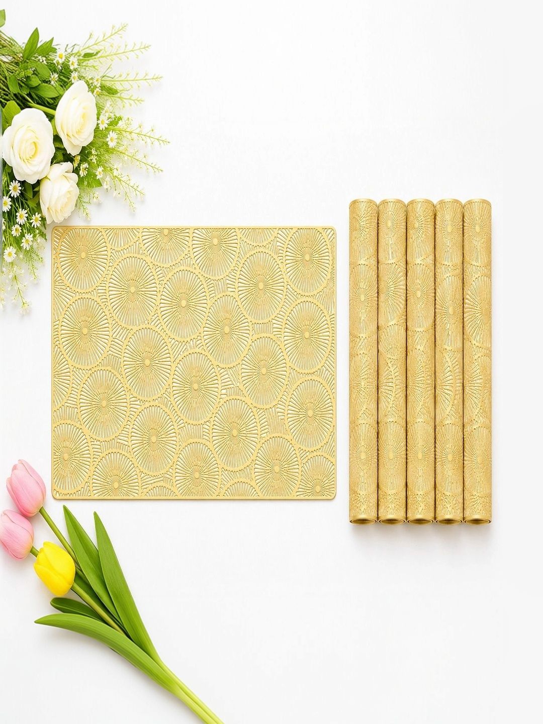 Dakshya Industries 6 Pieces Beige Rectangle Table Placemats-picture-32