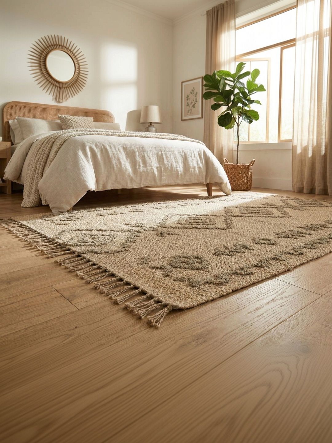 BUNGALOW AND BEYOND Cream-Coloured Geometric Cotton Carpet-picture-58