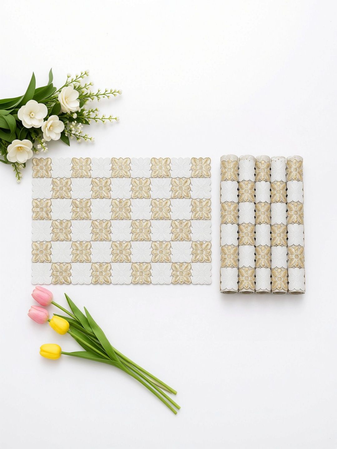 Dakshya Industries 6 Pieces Beige Rectangle Table Placemats-picture-25