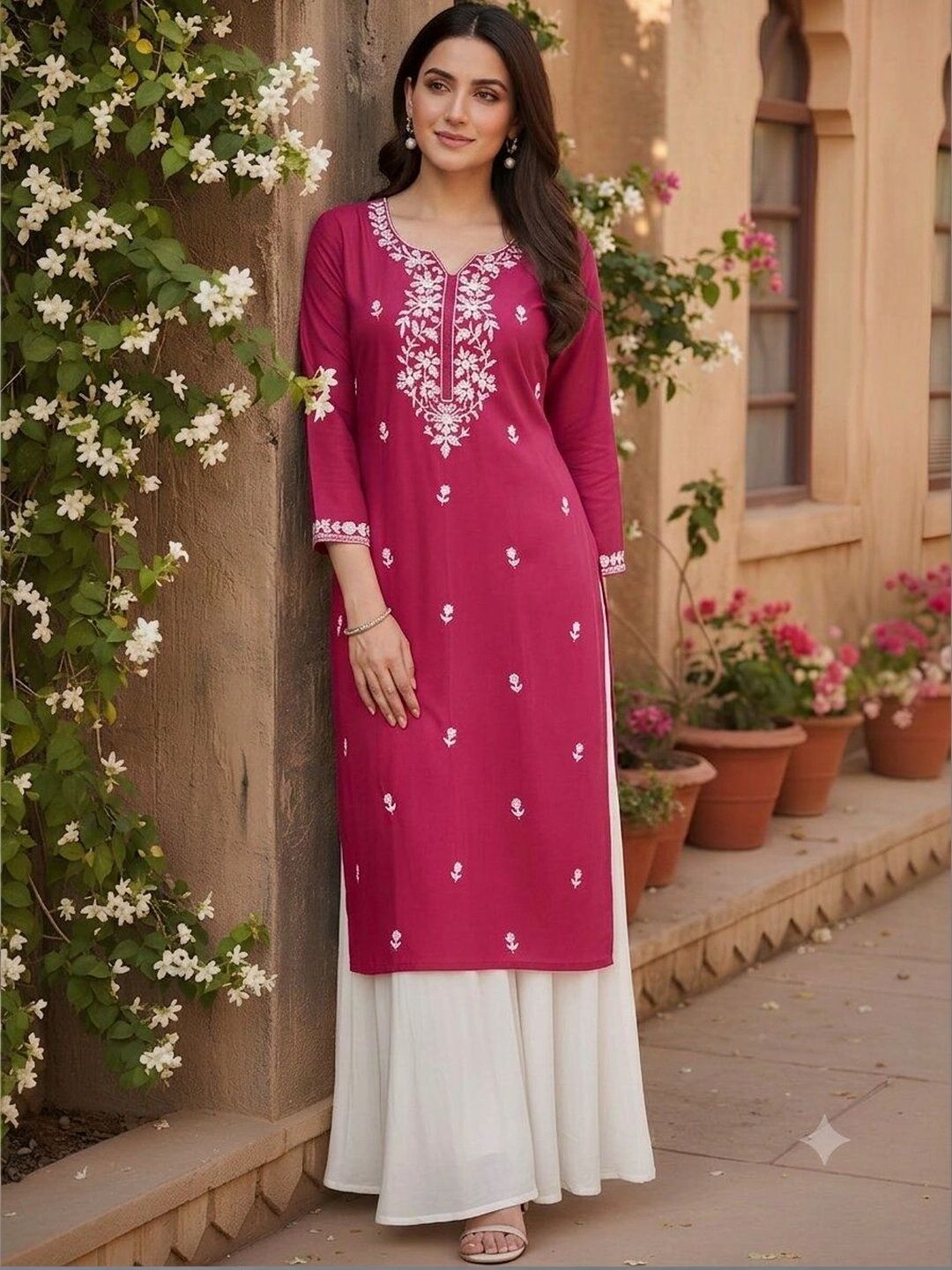 ROOP AYU Ethnic Motifs Embroidered V-Neck Thread Work Thread Work Kurti-picture-26