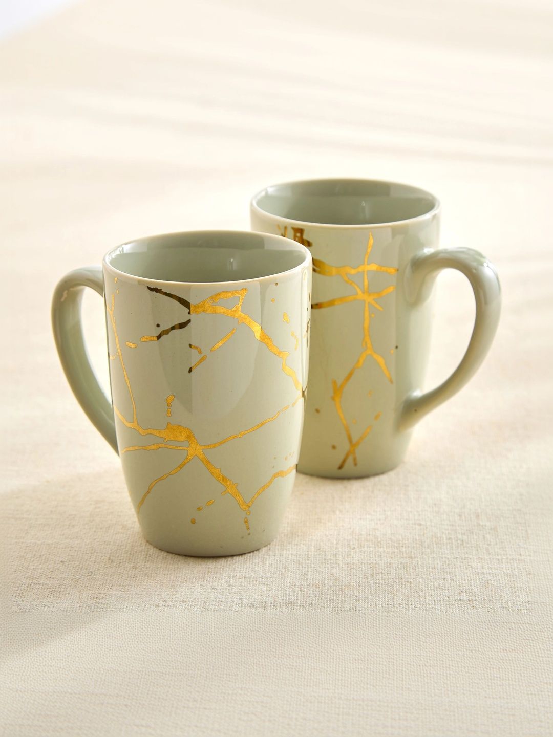 Home Centre Green Printed Porcelain Glossy Mugs Set of Cups and Mugs-image-45
