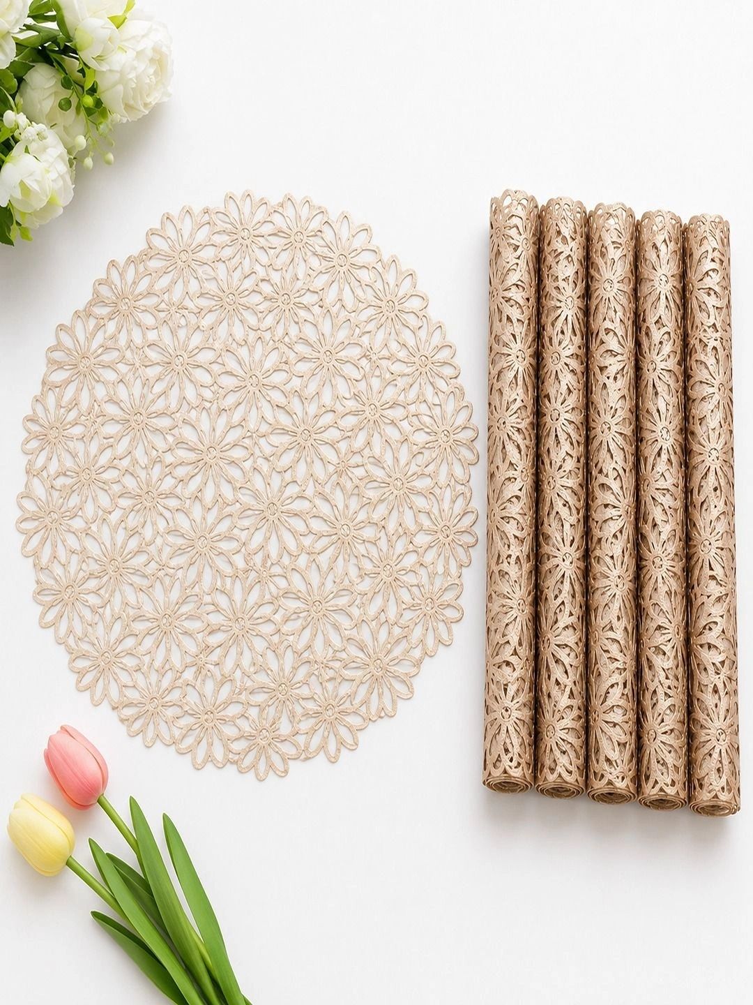Dakshya Industries 6-Pcs Beige Round Table Placemats-picture-58