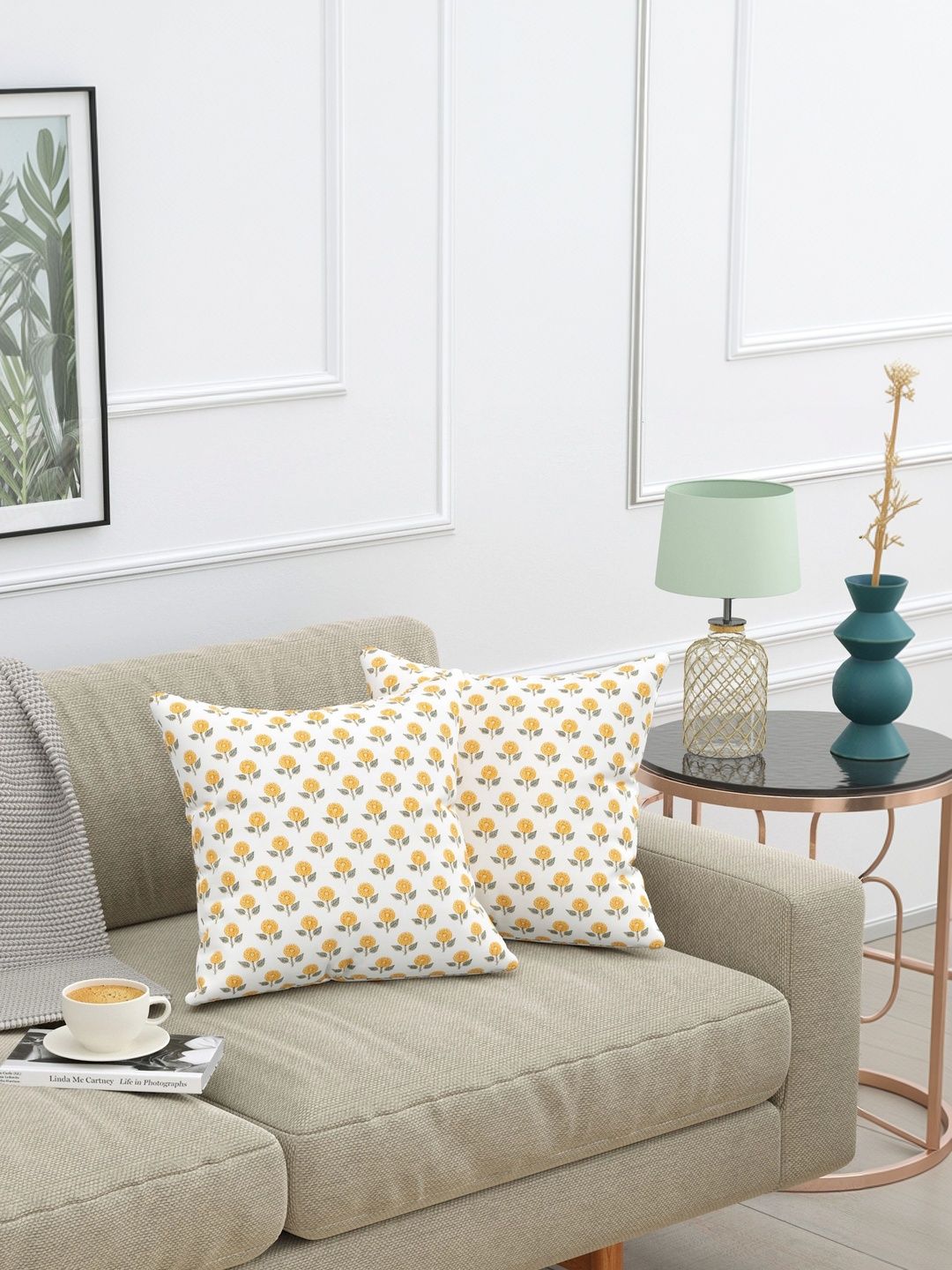 Texstylers Gold-Toned & White Set of 2 Floral Square Cushion Covers-picture-23