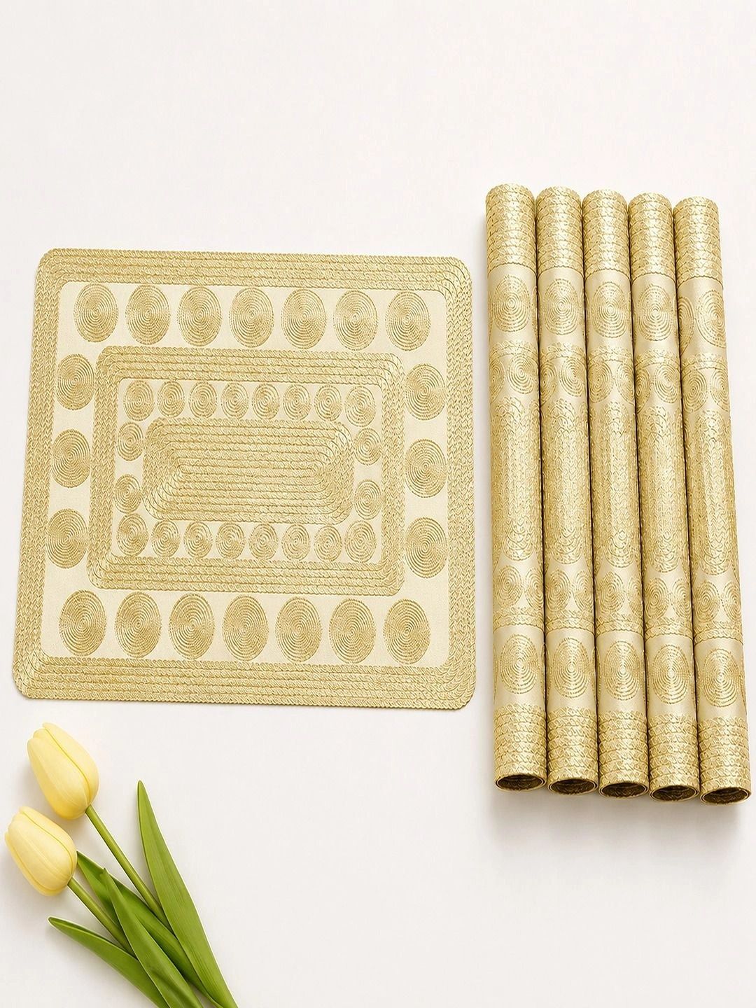 Dakshya Industries 6 Pieces Beige Rectangle Table Placemats-picture-49