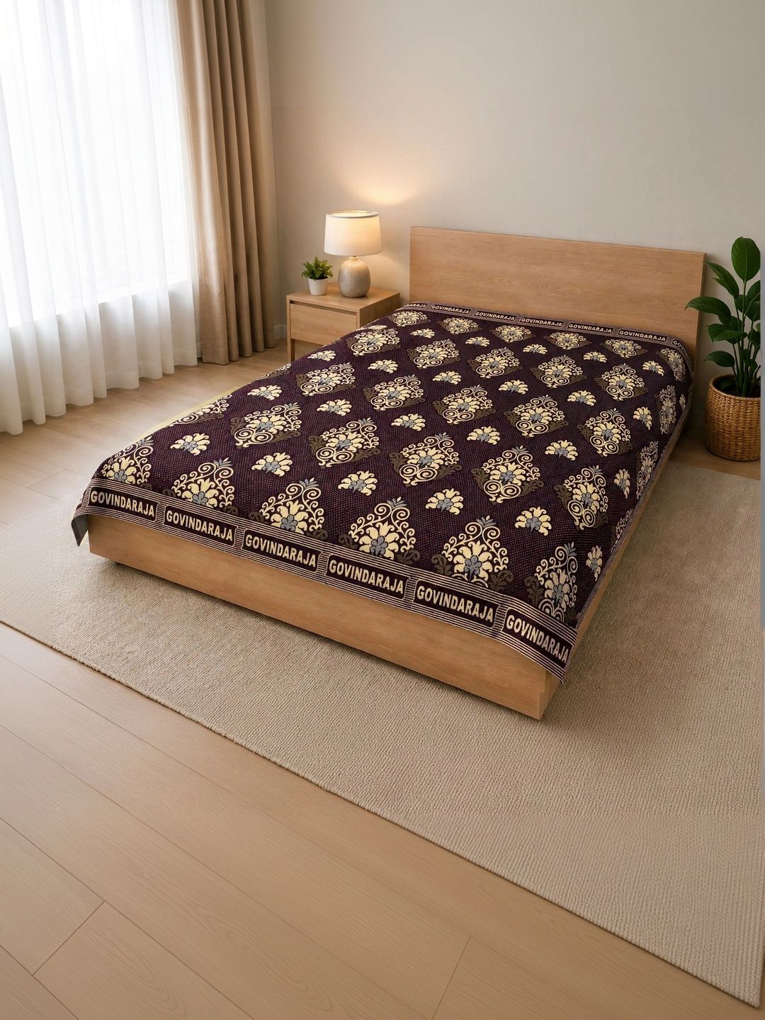 TUNI MANI Maroon & Yellow Ethnic Motifs AC Room 300 GSM Dohar-picture-10