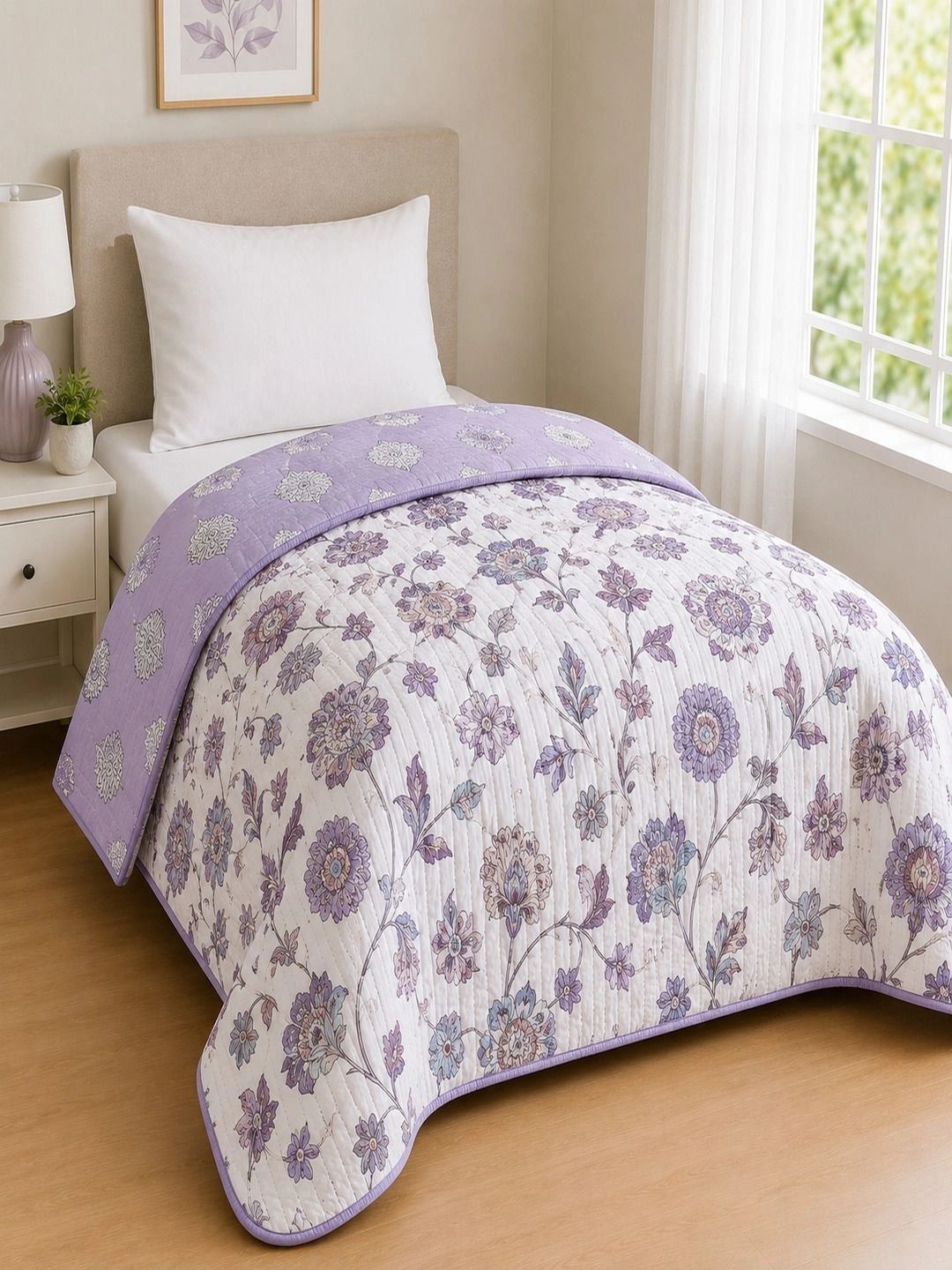 Myntra Elegant Homes Purple & White Floral AC Room 210 GSM Quilt-picture-10