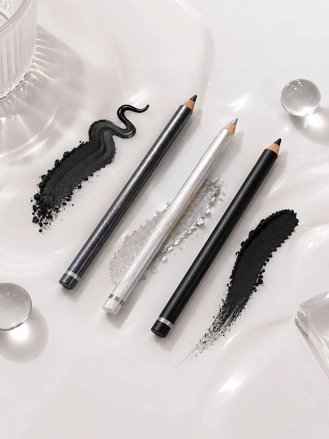 MISS ADS Set Of 3 Long Lasting Eye Pencil - Black 01-White Glitter 02-Matte Black 03-picture-15