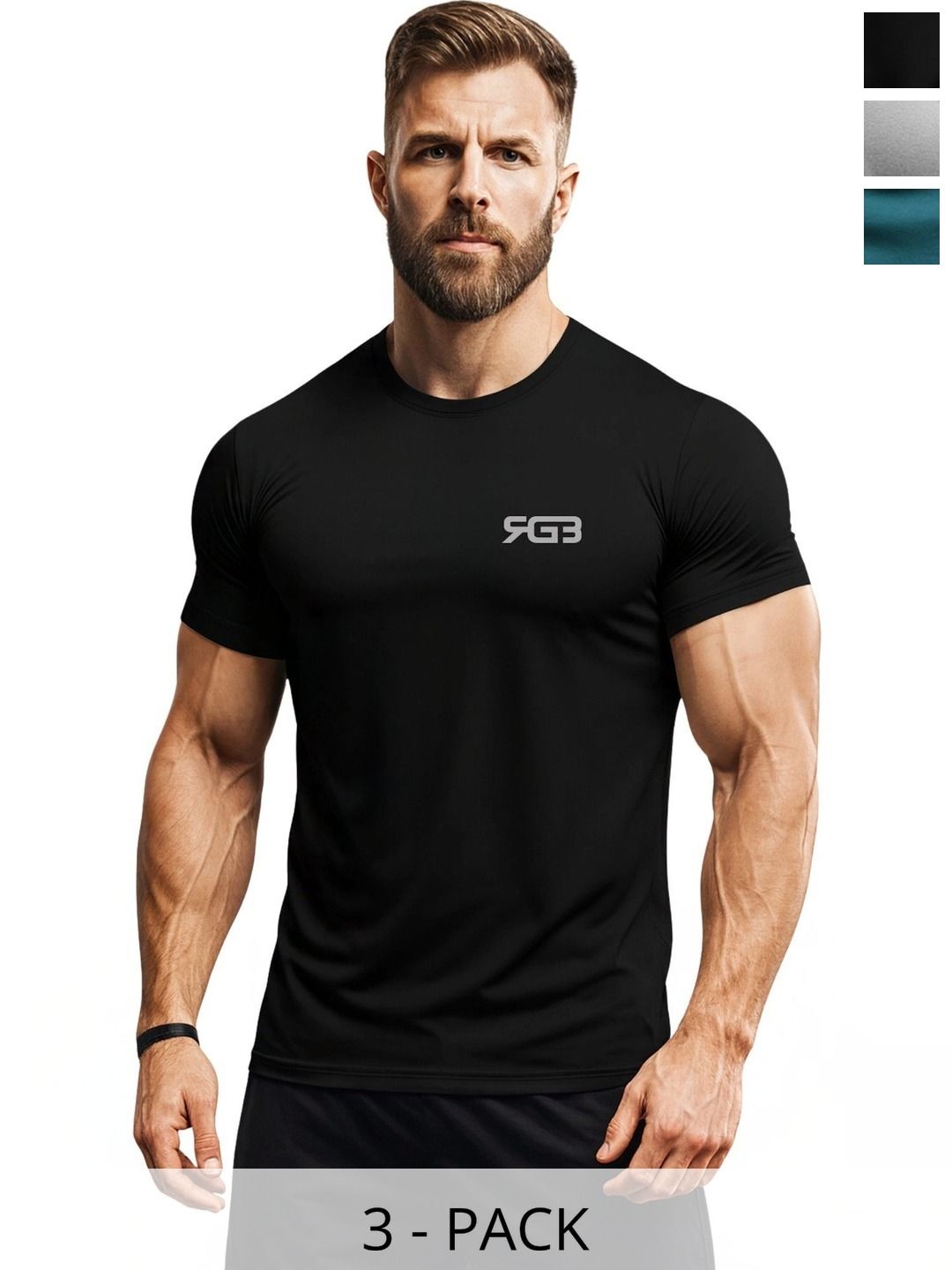 3Colors Men Brand Logo 3 Printed Moisture Wicking T-shirt-picture-31