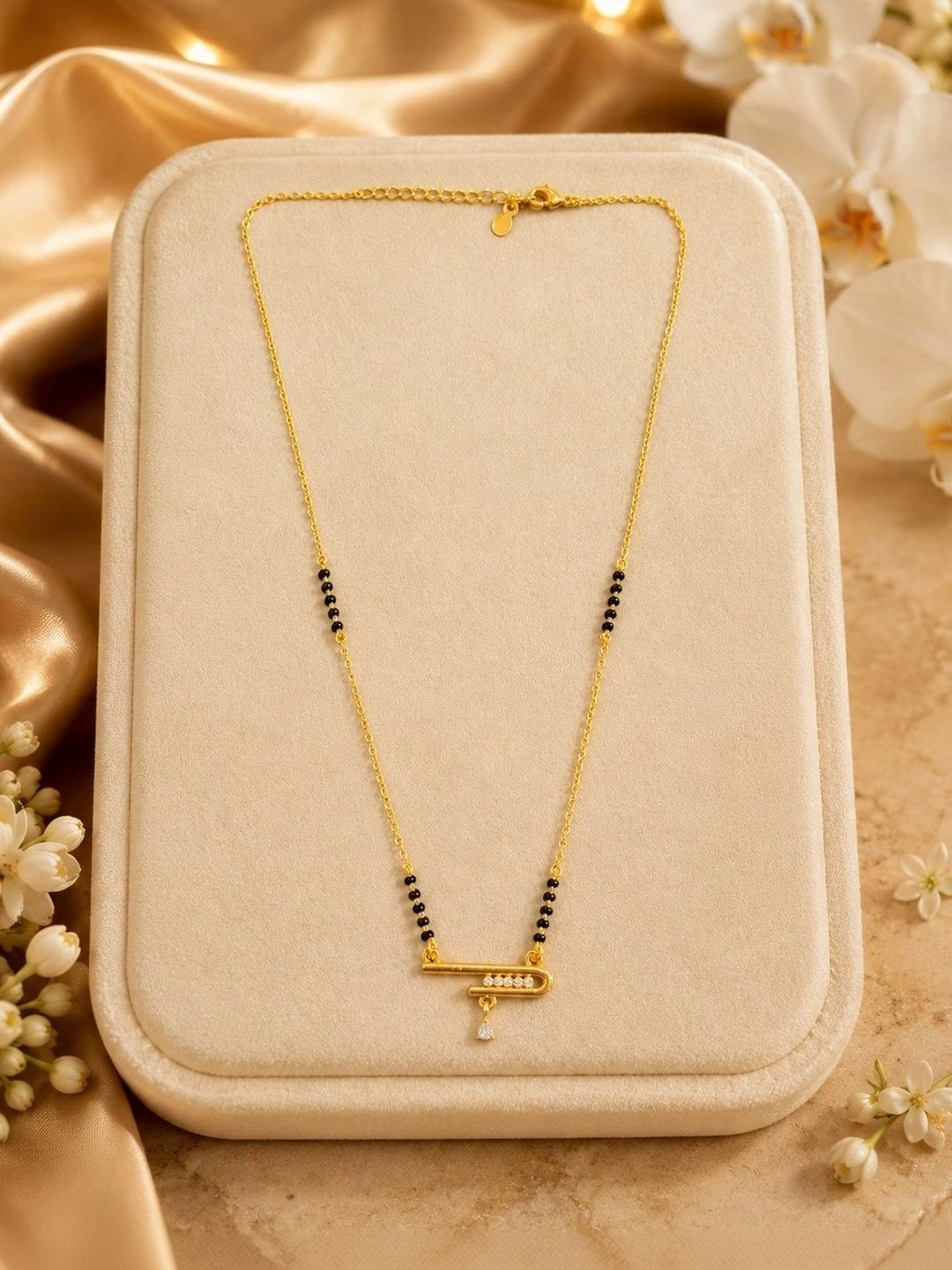 Anouk Women Gold-Toned Black Beads Mangalsutra with CZ Geometric Bar Pendant-picture-13