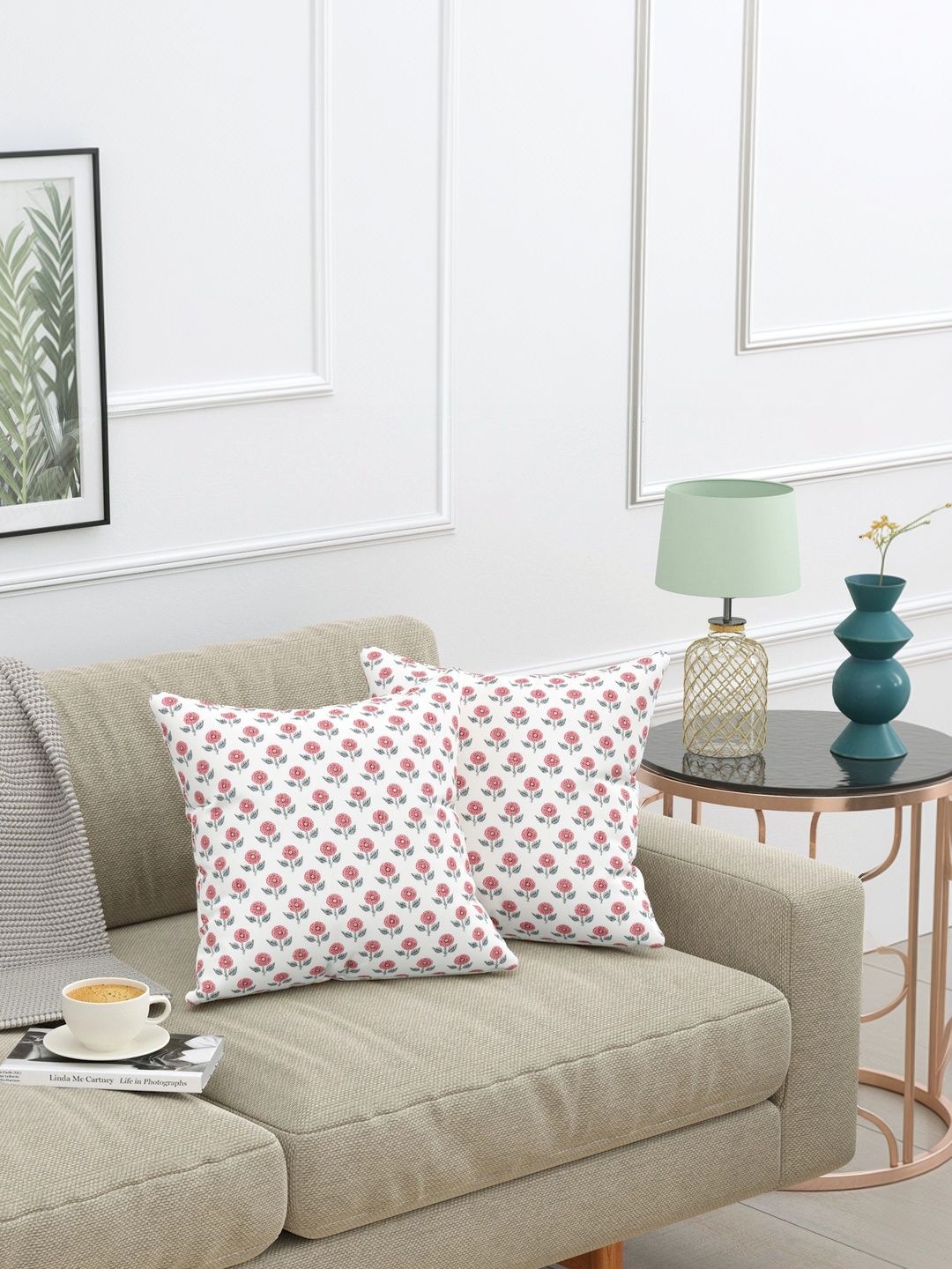 Texstylers Grey & White Set of 2 Floral Square Cushion Covers-picture-40