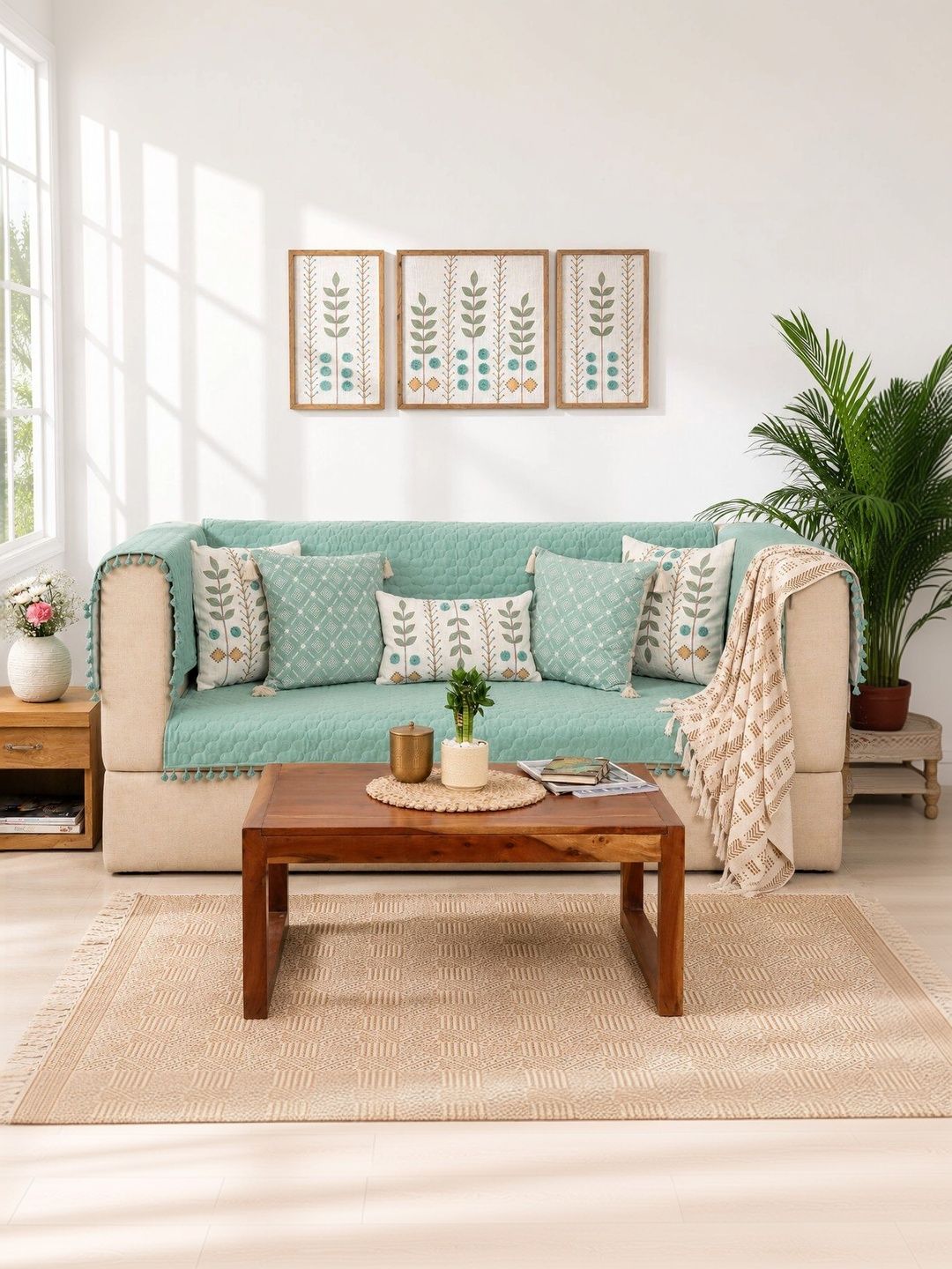 eyda Green Printed Sofa Cover With Arms-picture-24
