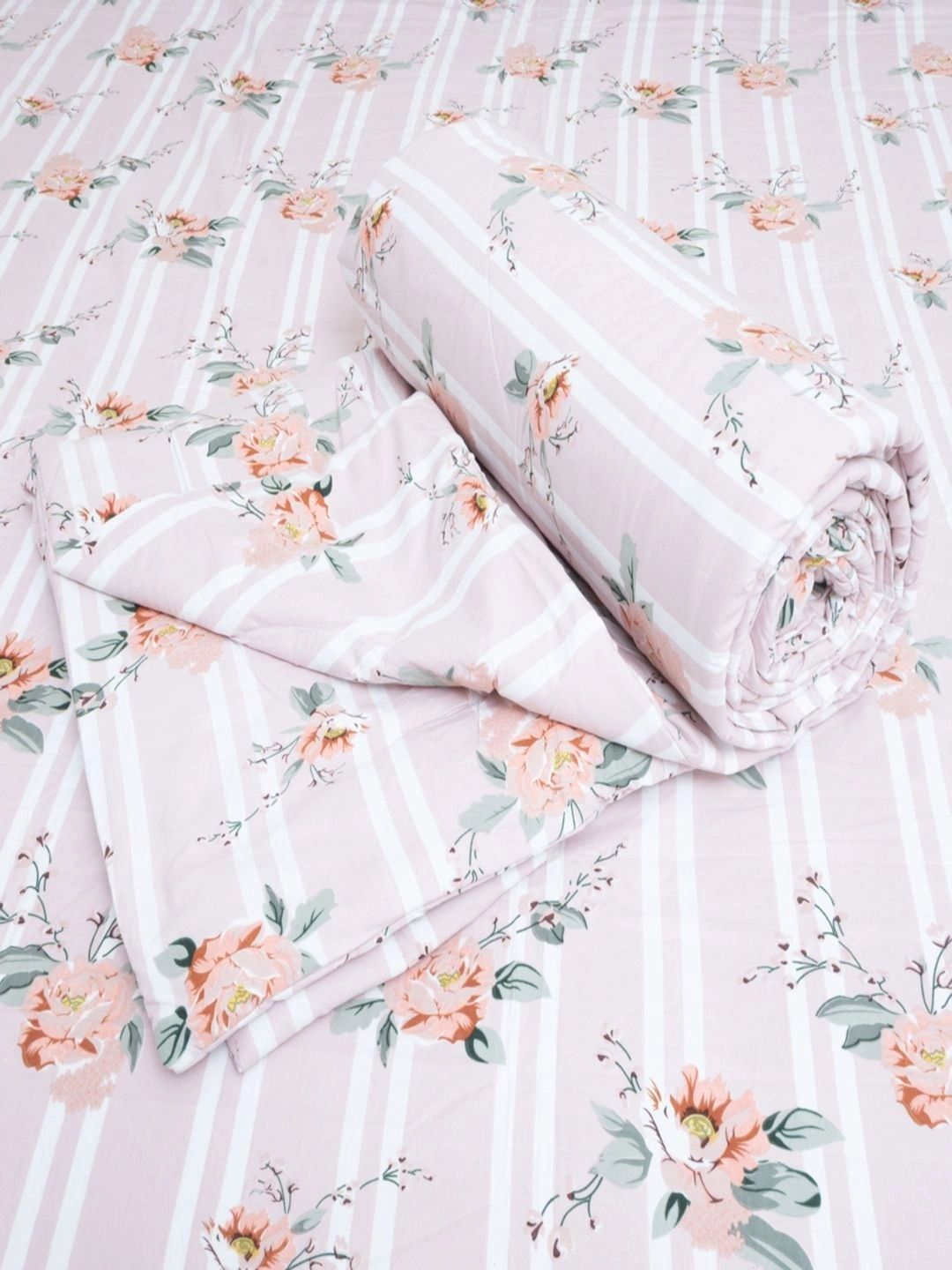 Threadwear Pink & White Floral Polycotton 1 Piece Double Queen Regular Bedding Set-picture-17