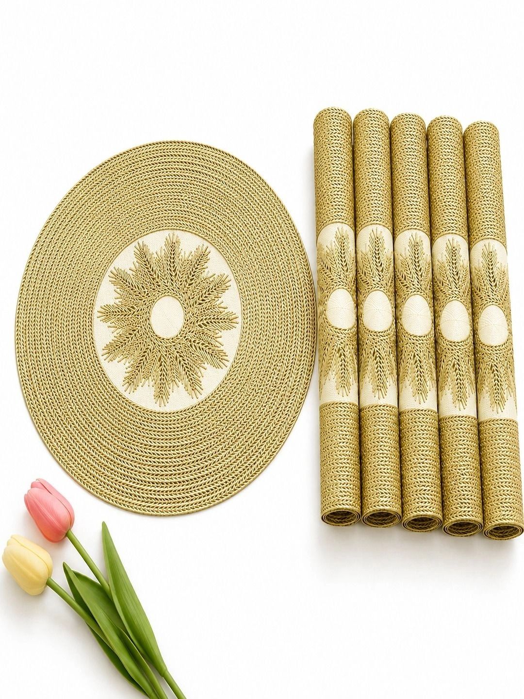 Dakshya Industries 6 Pieces Beige Round Table Placemats-picture-23