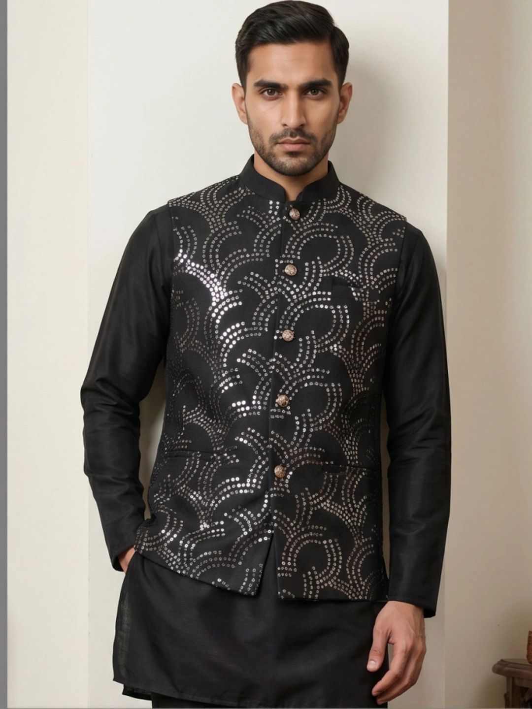 Jompers Embellished Satin Nehru Jackets-picture-34