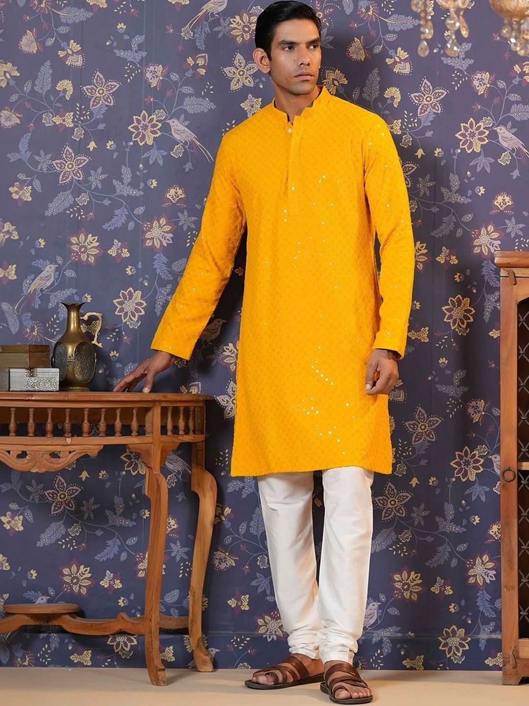 House of Pataudi Men Sequinned Kurta-picture-48