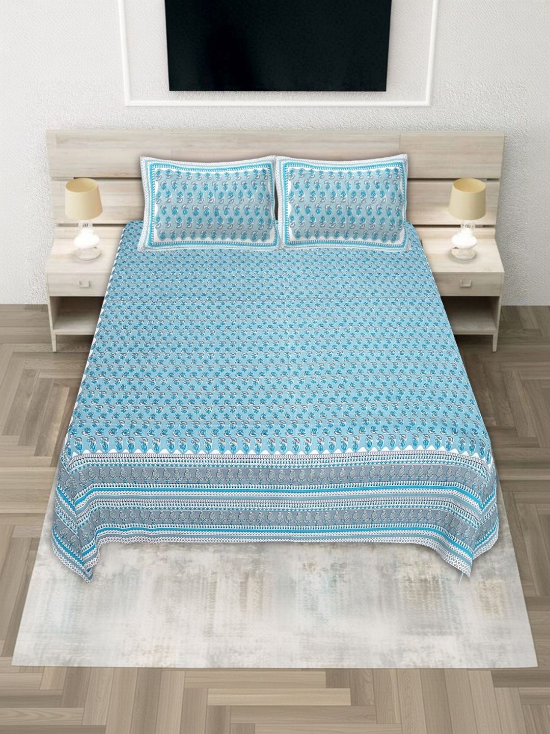 JANGID INDUSTRYS Blue & White 210 TC Bedsheet with 2 Pillow Covers-picture-22