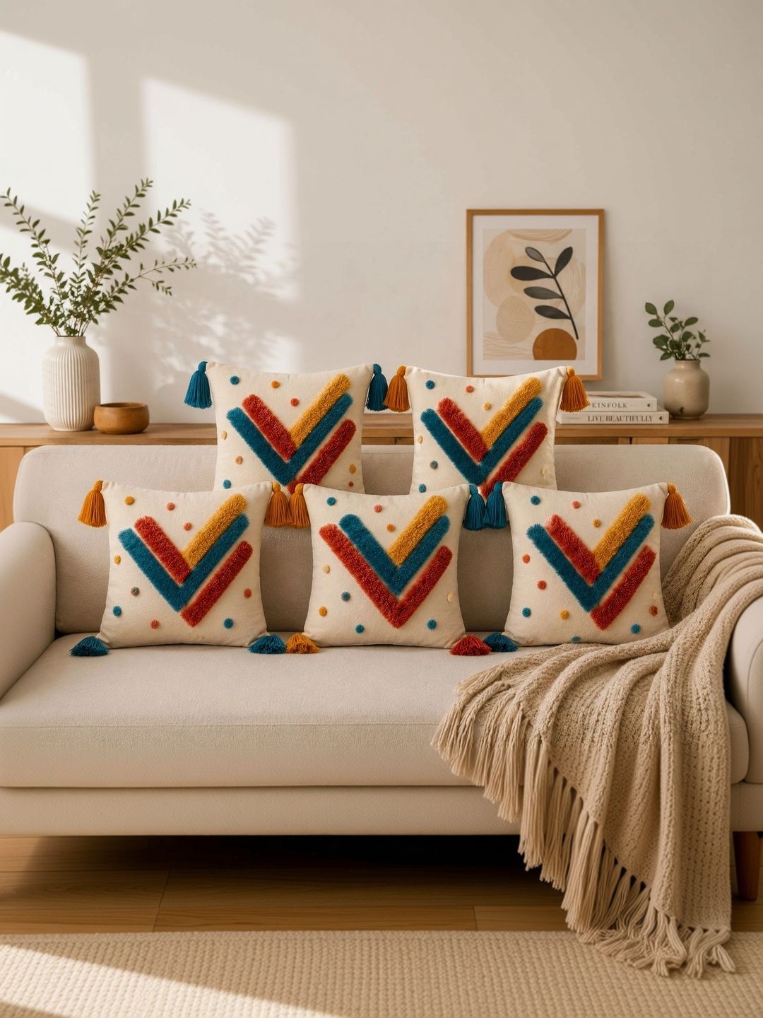 Sawariya Seth Decor Multicoloured Set of 5 Geometric Square Cushion Covers-picture-47