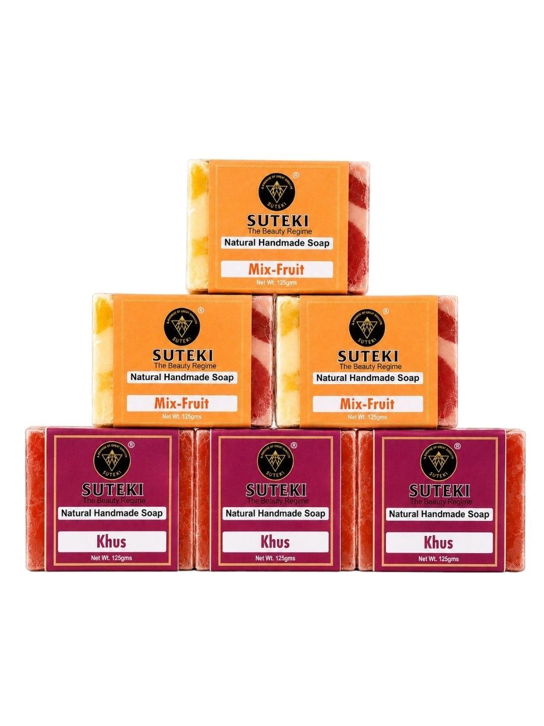 SUTEKI Set Of 6 Mix Fruit & Khus Natural Handmade Soap - 125 g Each-picture-29