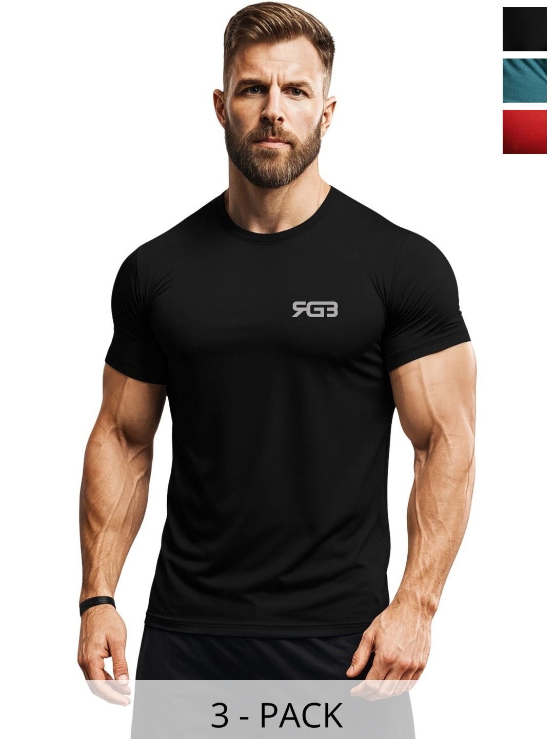 3Colors Men Brand Logo 3 Printed Moisture Wicking T-shirt-picture-3