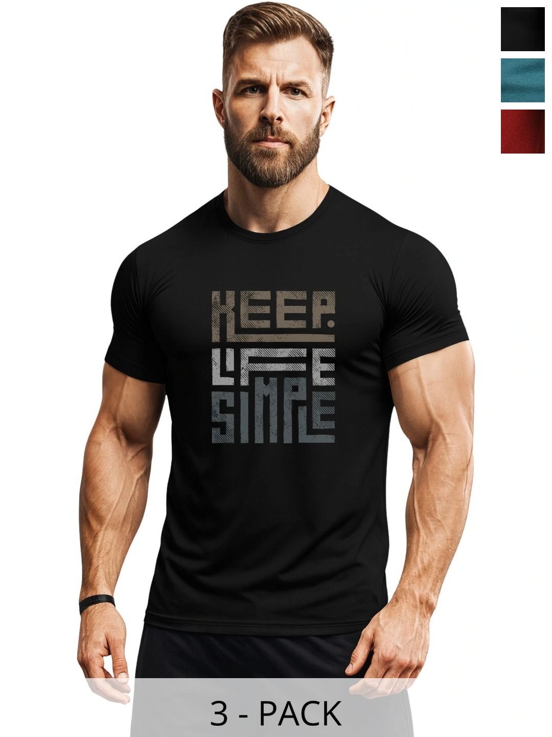 3Colors Men Typography 3 Printed Moisture Wicking T-shirt-picture-1