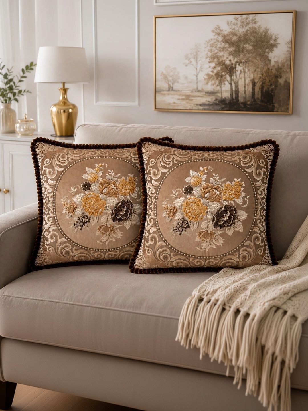 MONKDECOR White Set of 2 Floral Square Cushion Covers-picture-17
