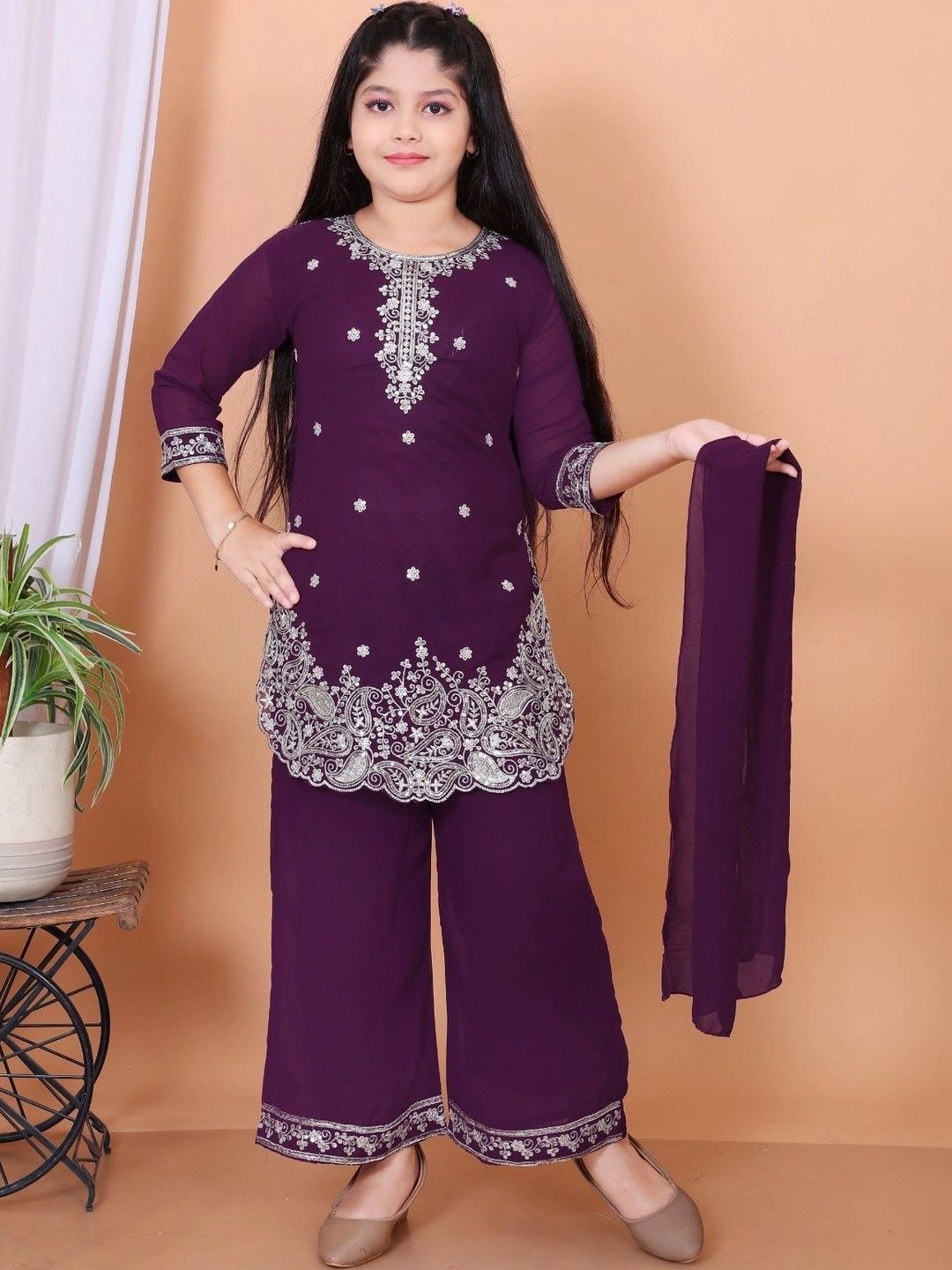 BISAL DRESSES Girls Embroidered Kurta with Trousers & Dupatta-picture-39