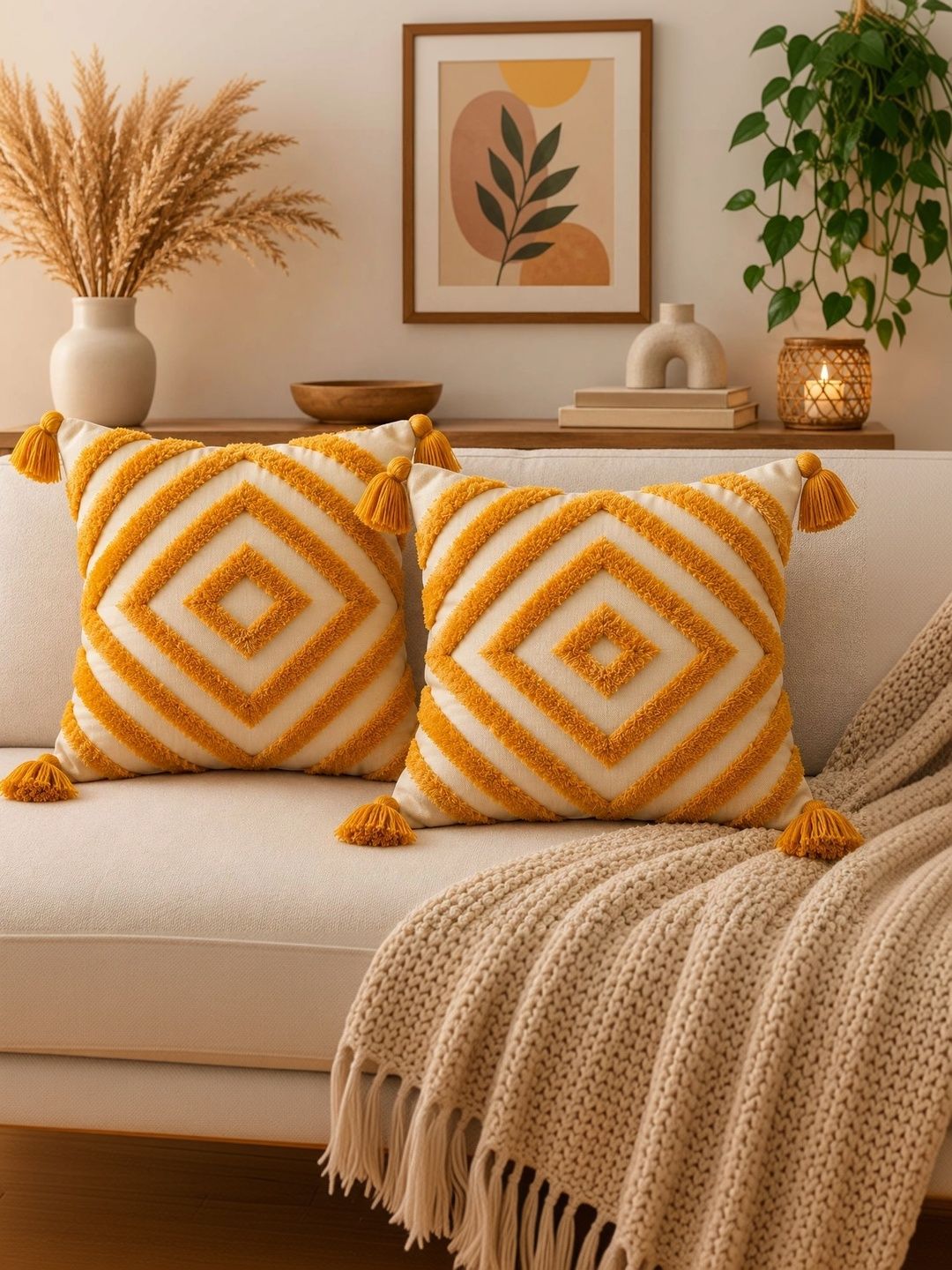 Sawariya Seth Decor Multicoloured Set of 2 Geometric Square Cushion Covers-picture-17
