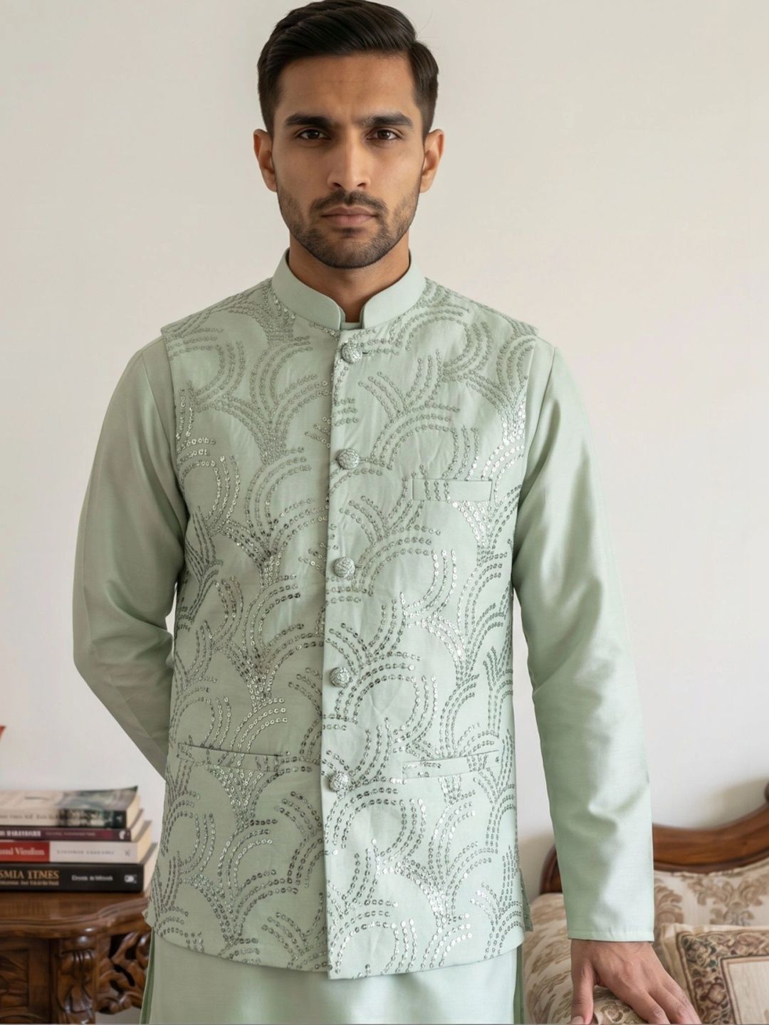 Jompers Embellished Satin Nehru Jackets-picture-10
