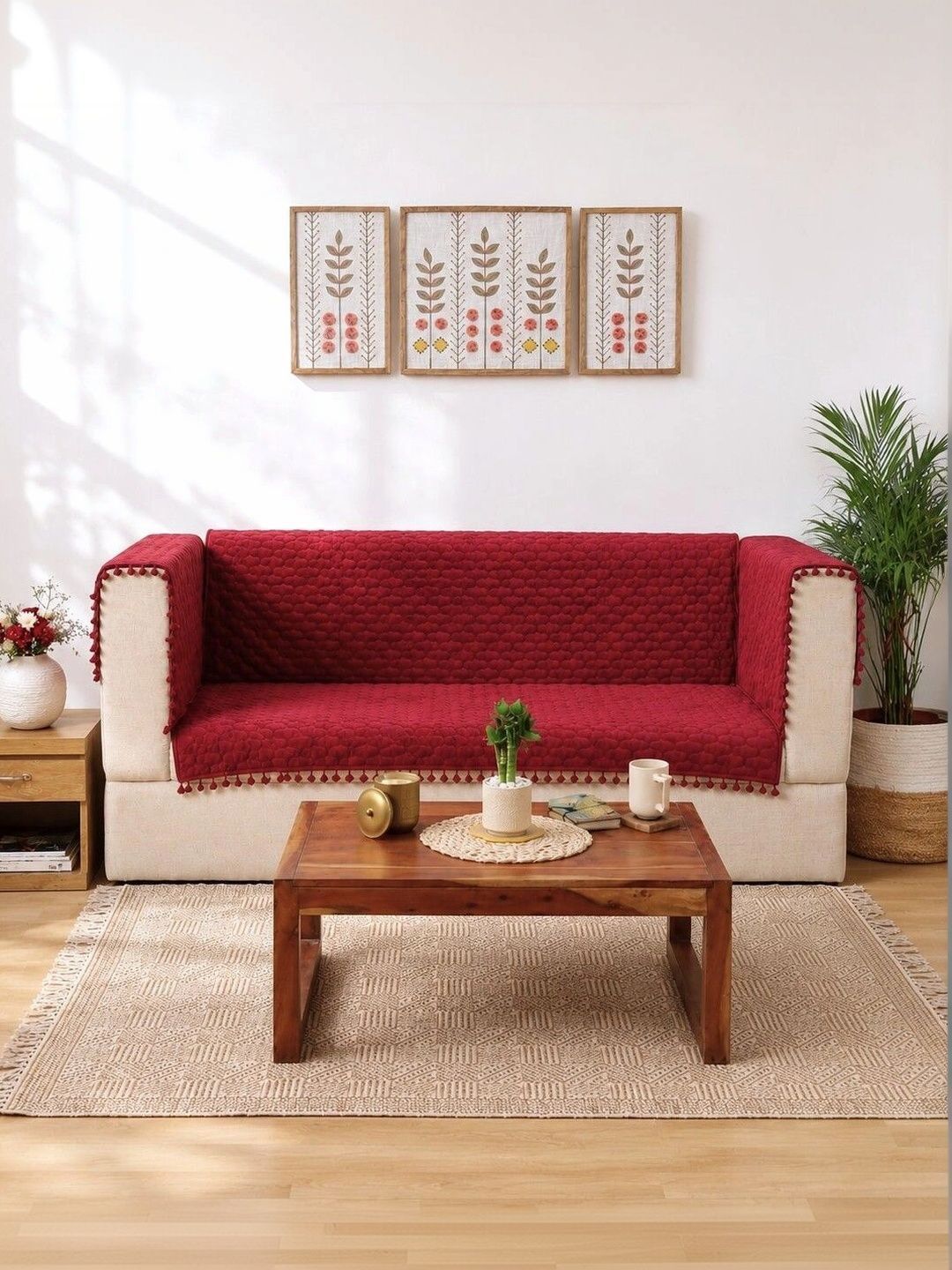 eyda Maroon 3 Piece Sofa Cover With Arms-picture-15