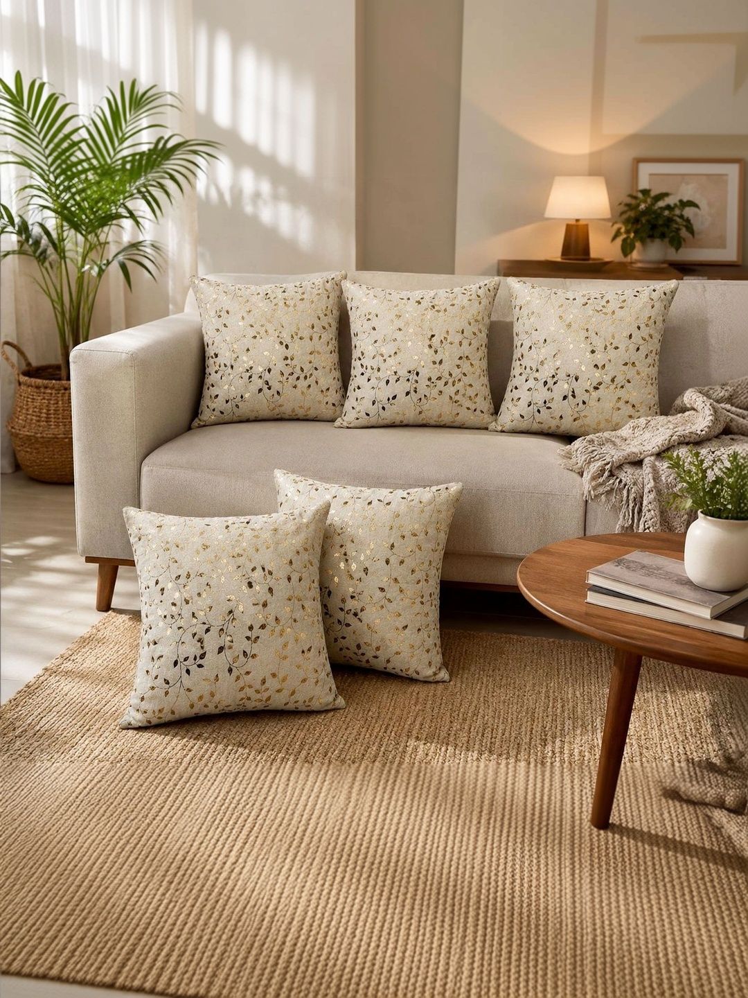 TANLOOMS Gold-Toned Set of 5 Velvet Square Cushion Covers-image-20