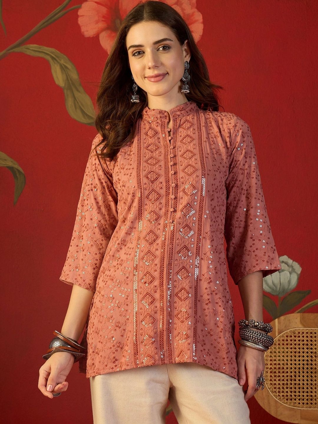 Sangria Ethnic Motifs Embroidered Sequinned Sequinned Kurti-picture-14