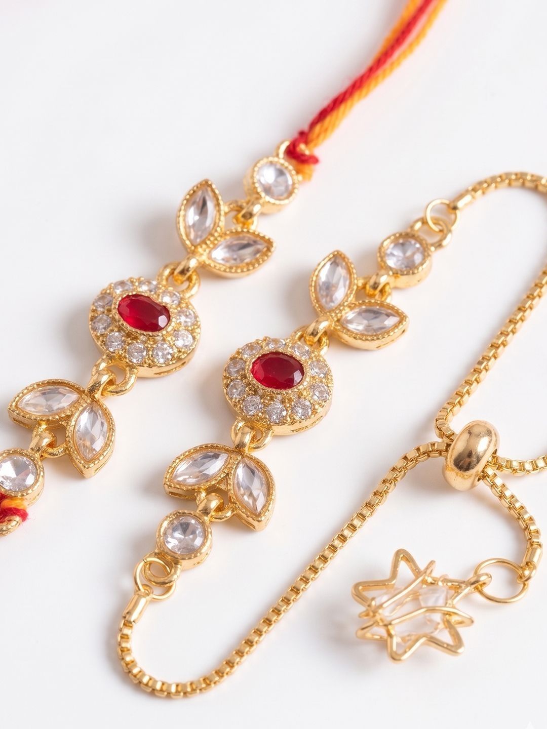 NVR Set Of 2 Kundan Studded Gold Toned Bhaiya Bhabhi Rakhi With Roli Chawal-image-41
